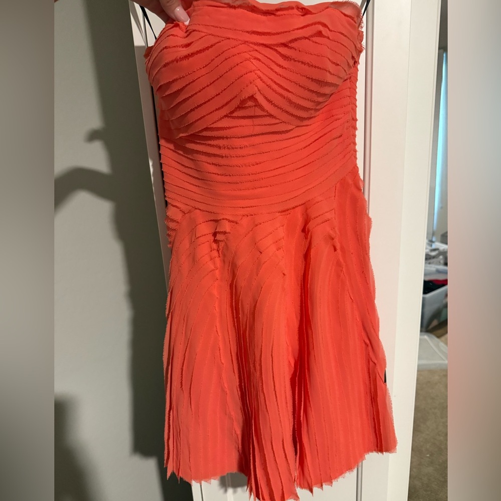 bebe Vibrant Strapless Dress in Coral